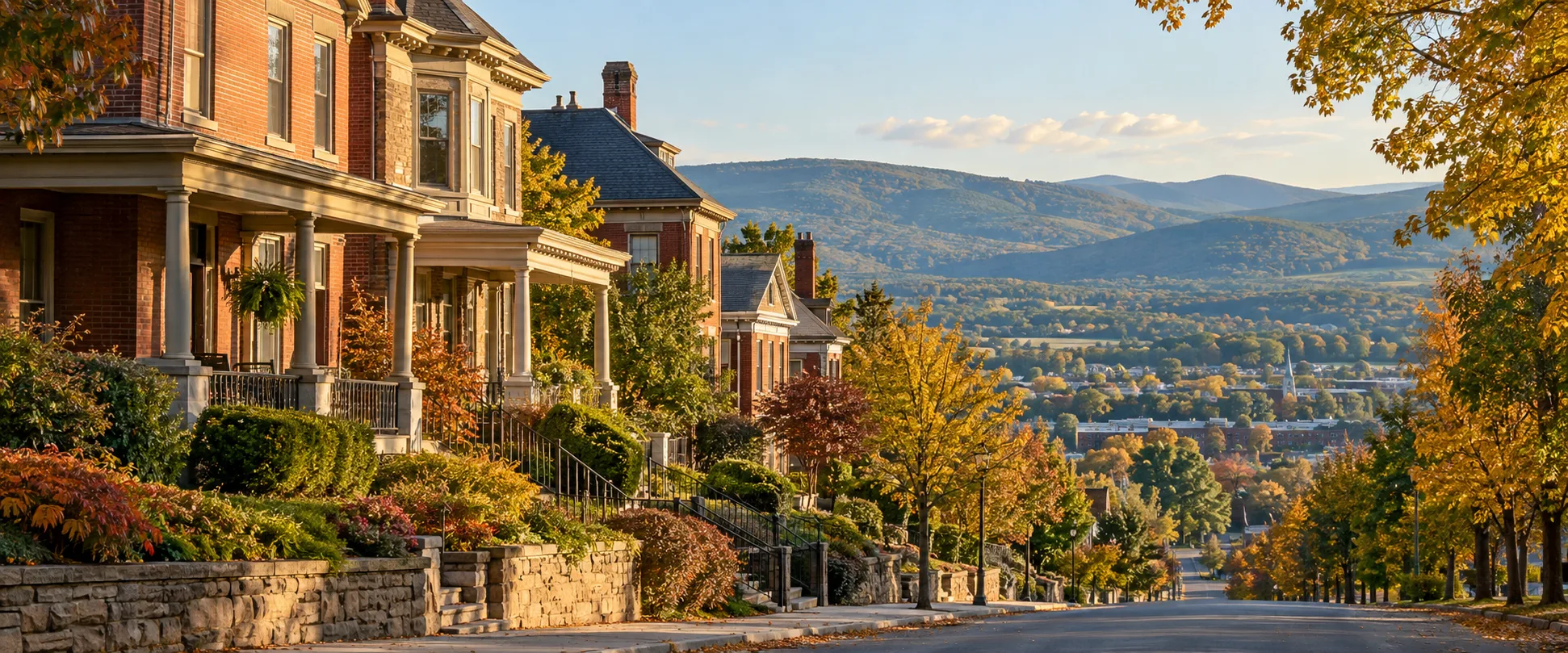 A leafy hillside neighborhood with brick homes in northeastern Pennsylvania