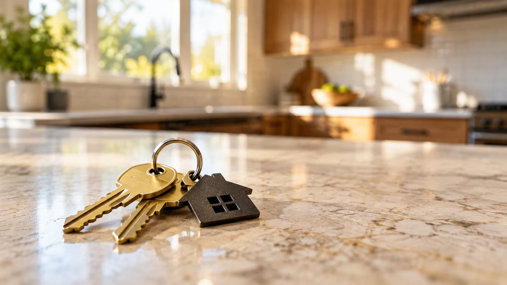 House keys on an apartment kitchen counter